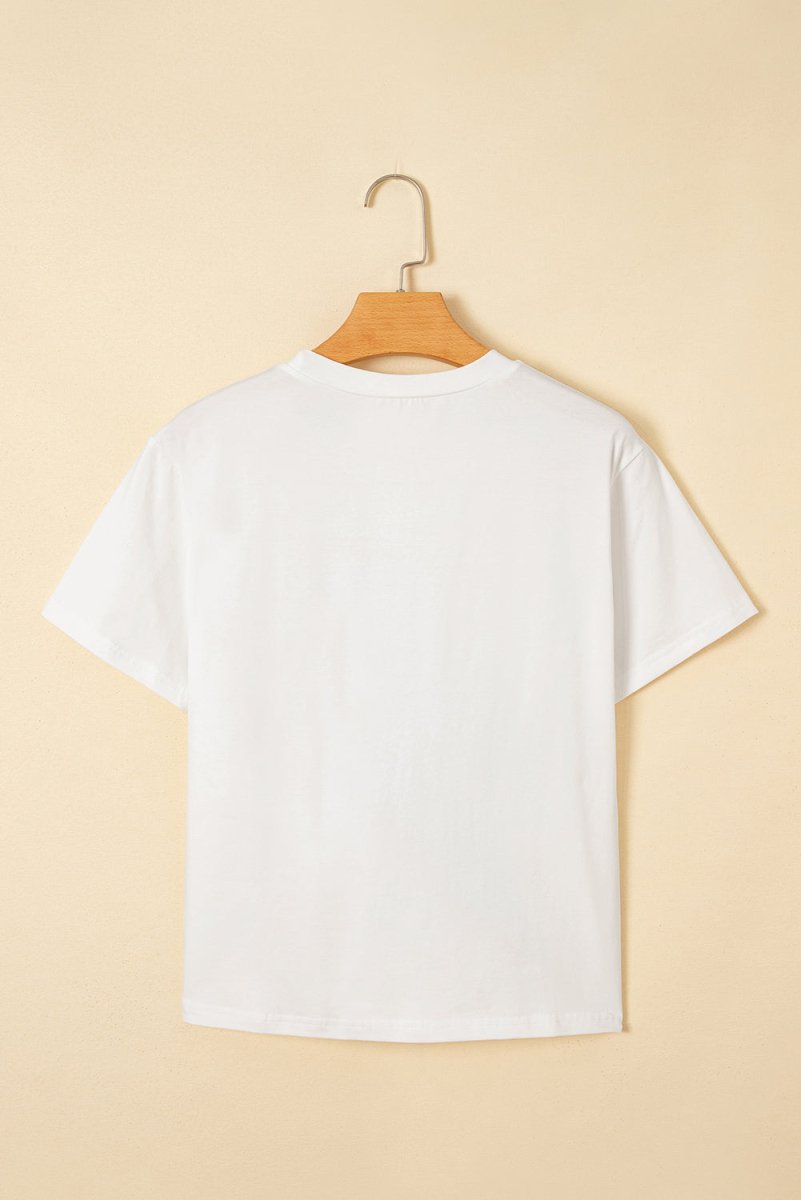 White Rhinestone Decor Bolt Graphic Ripped Western Tee Shirt - Love Salve