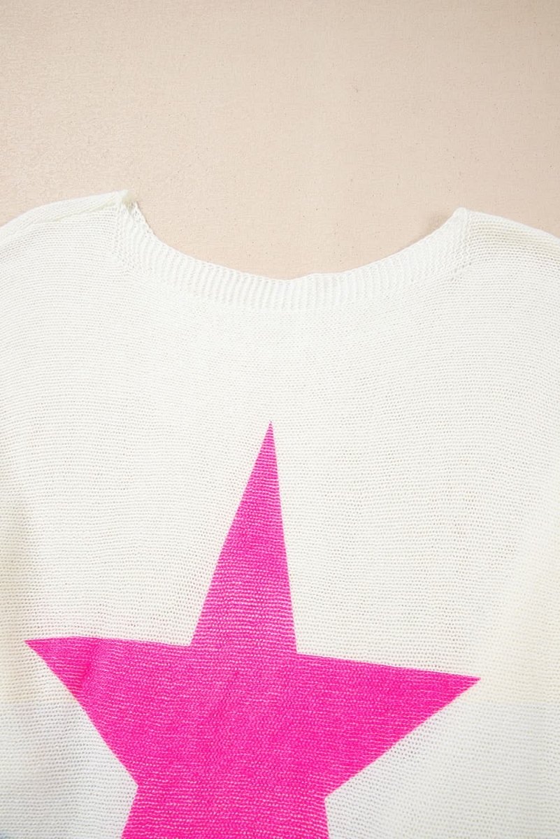 White Star Pattern Colorblock Striped Edge Drop Shoulder Sweater - Love Salve