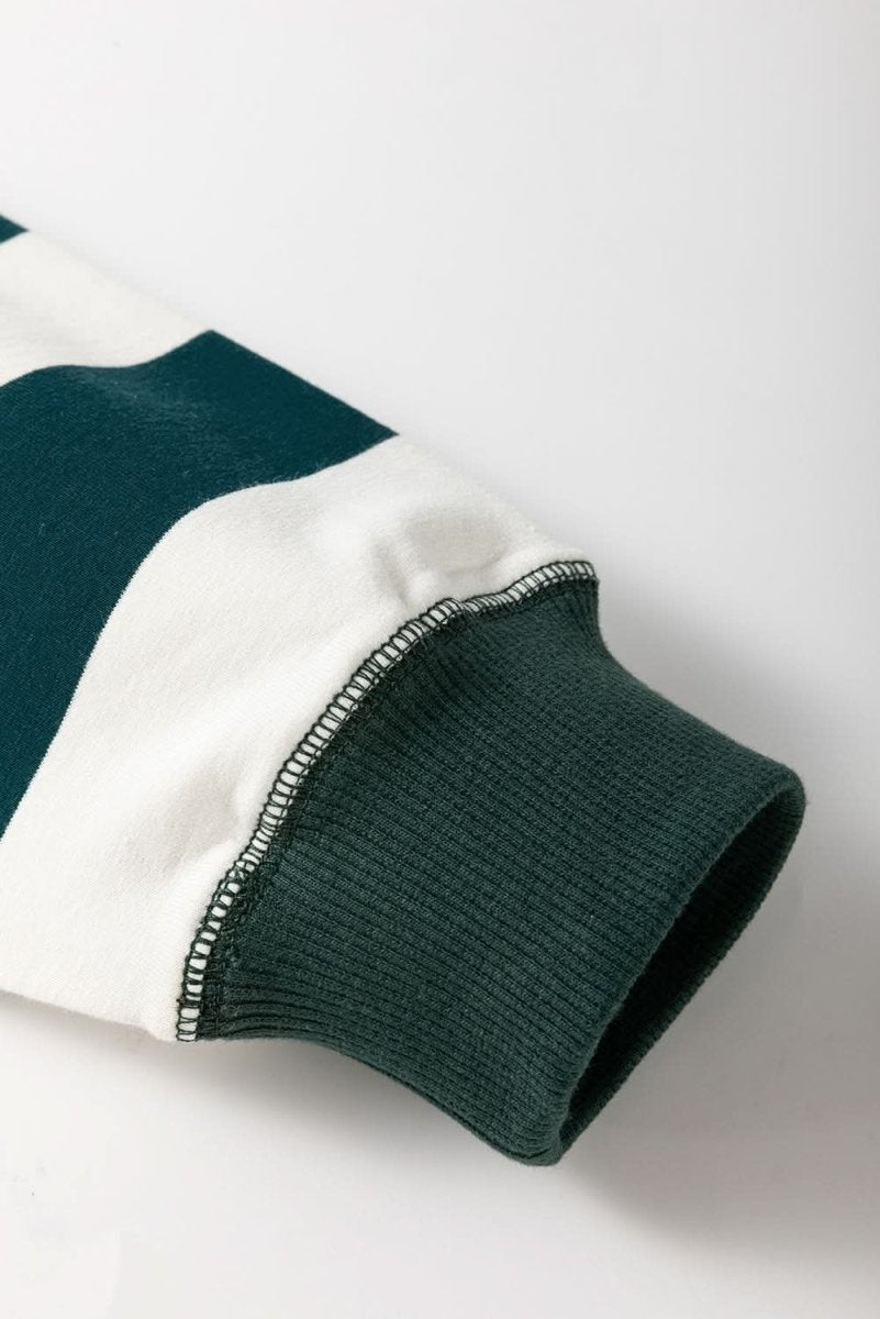 White Stripe Colorblock Sleeve Exposed Seam Fake-2-Piece Sweatshirt - Love Salve