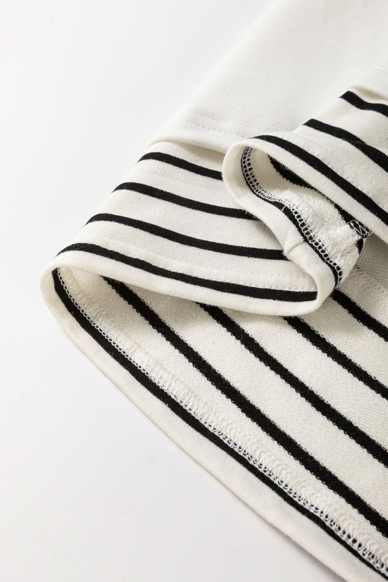White Stripe Colorblock Sleeve Exposed Seam Fake-2-Piece Sweatshirt - Love Salve
