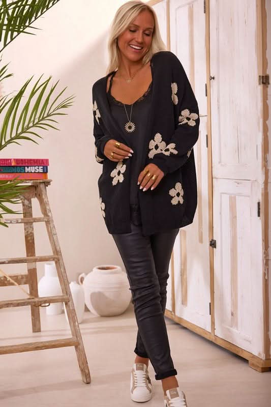 Women Floral Print Knitted Open Front Cardigan - Love Salve