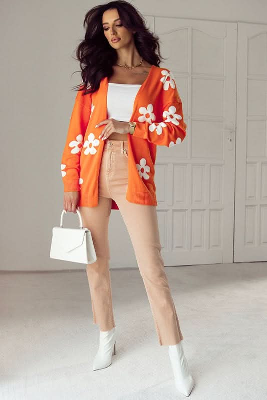 Women Floral Print Knitted Open Front Cardigan - Love Salve