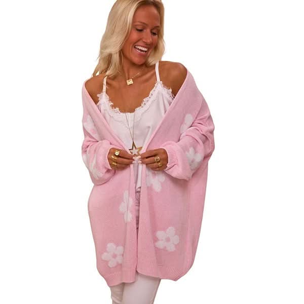 Women Floral Print Knitted Open Front Cardigan - Love Salve