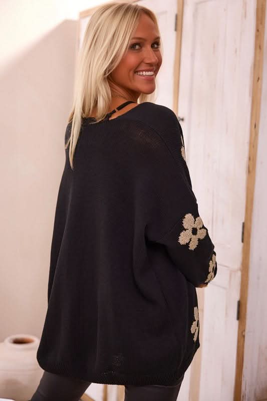 Women Floral Print Knitted Open Front Cardigan - Love Salve