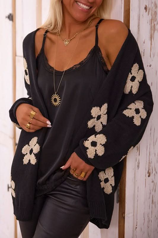 Women Floral Print Knitted Open Front Cardigan - Love Salve