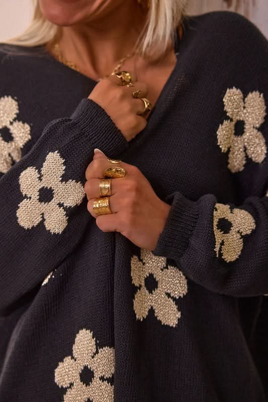 Women Floral Print Knitted Open Front Cardigan - Love Salve