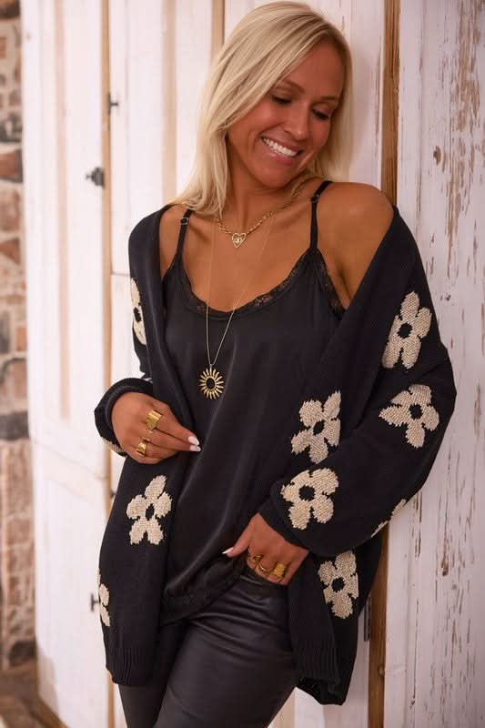 Women Floral Print Knitted Open Front Cardigan - Love Salve