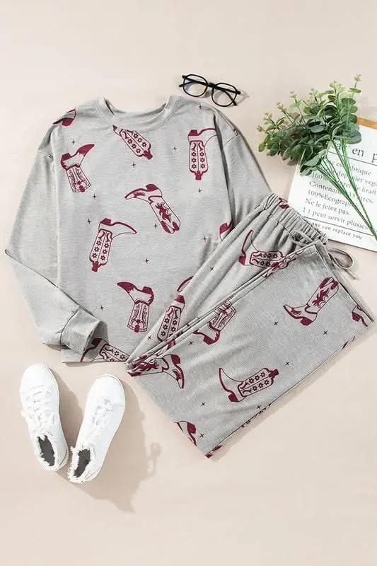 Women Printed Long Sleeve Top Pants Lounge Set - Love Salve