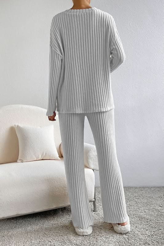 Women Ribbed Knit V Neck Slouchy Two-piece Outfit - Love Salve