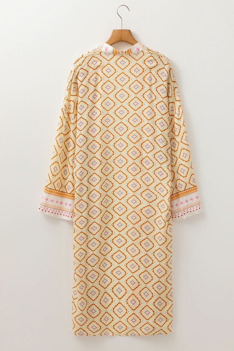 Yellow Bohemian Geometric Printed Loose Sleeve Long Kimono - Love Salve