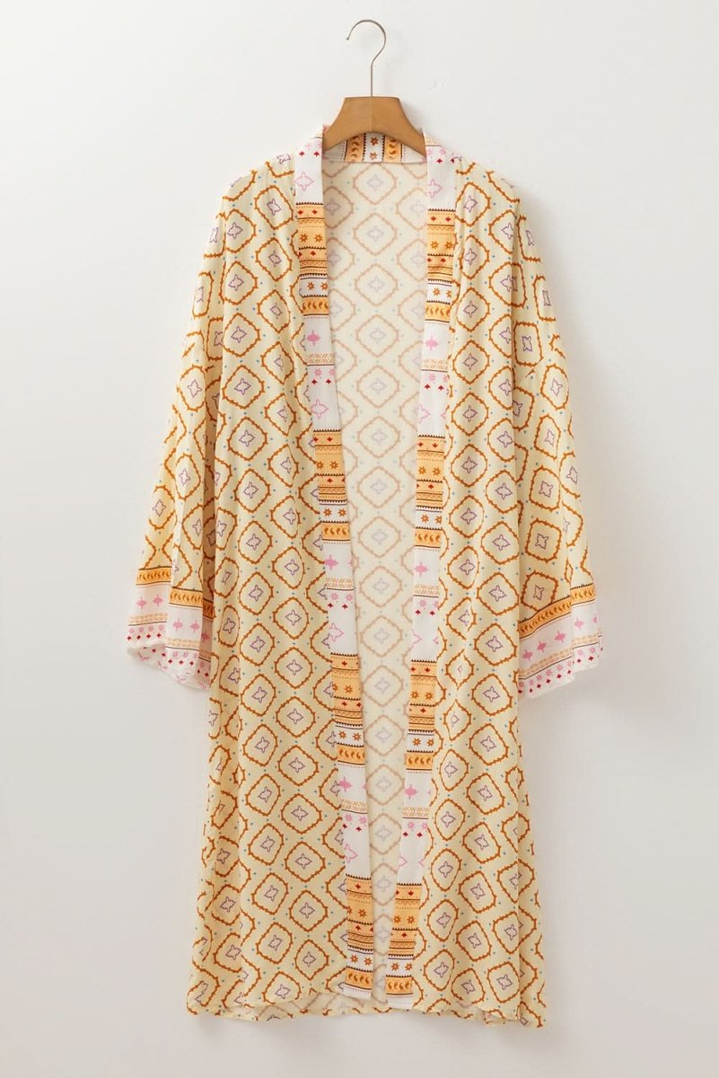 Yellow Bohemian Geometric Printed Loose Sleeve Long Kimono - Love Salve