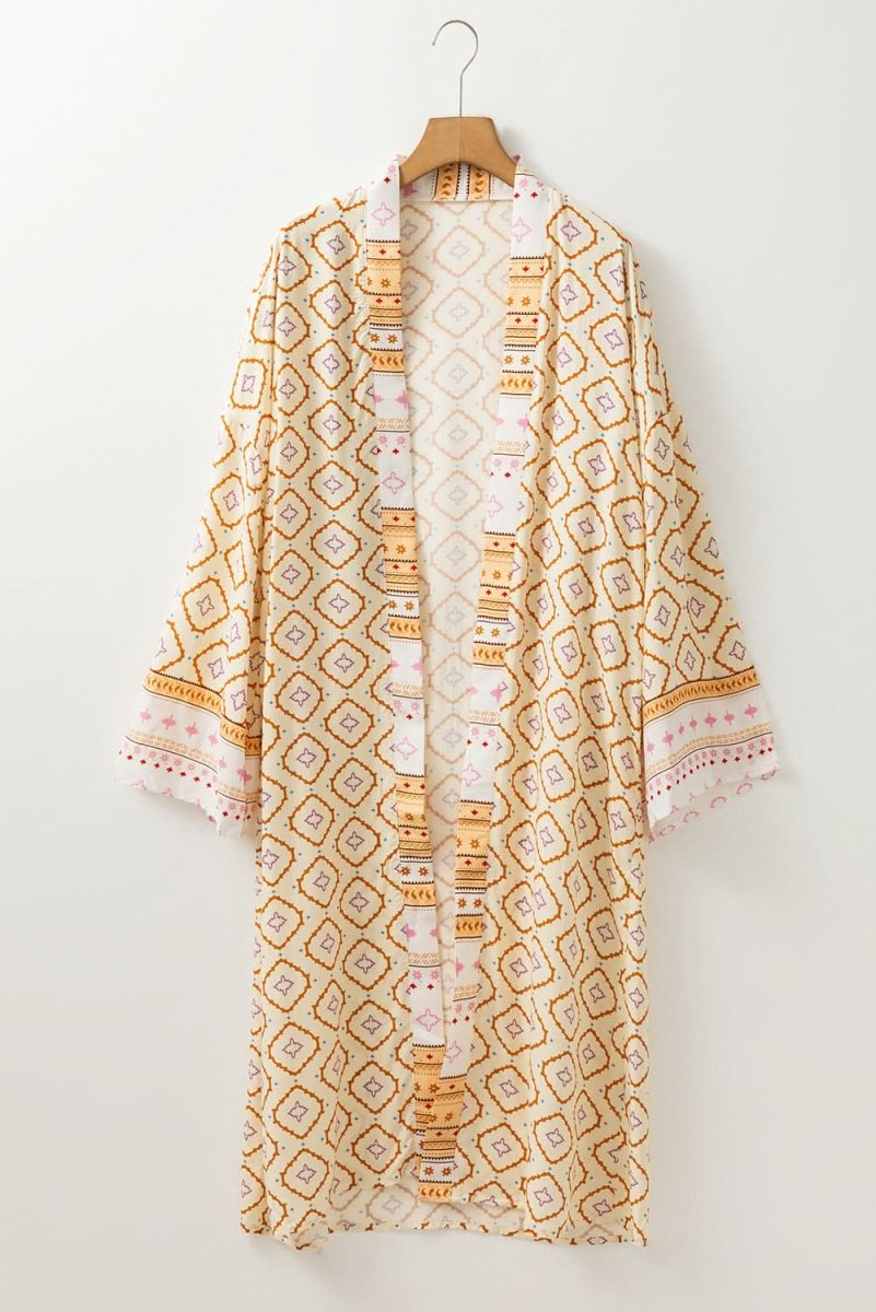 Yellow Bohemian Geometric Printed Loose Sleeve Long Kimono - Love Salve