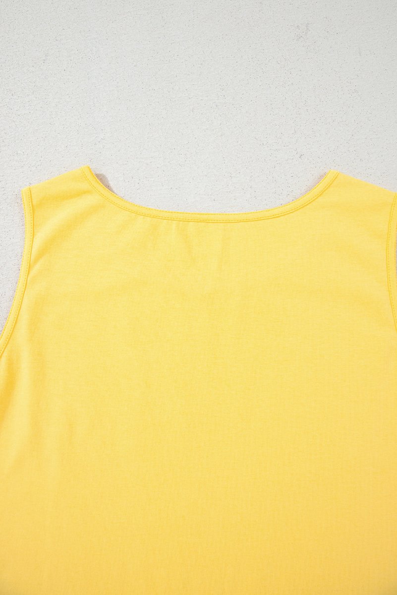 Yellow Cream Flower Graphic Casual Tank Top for Summer and Beach Wear - Love Salve