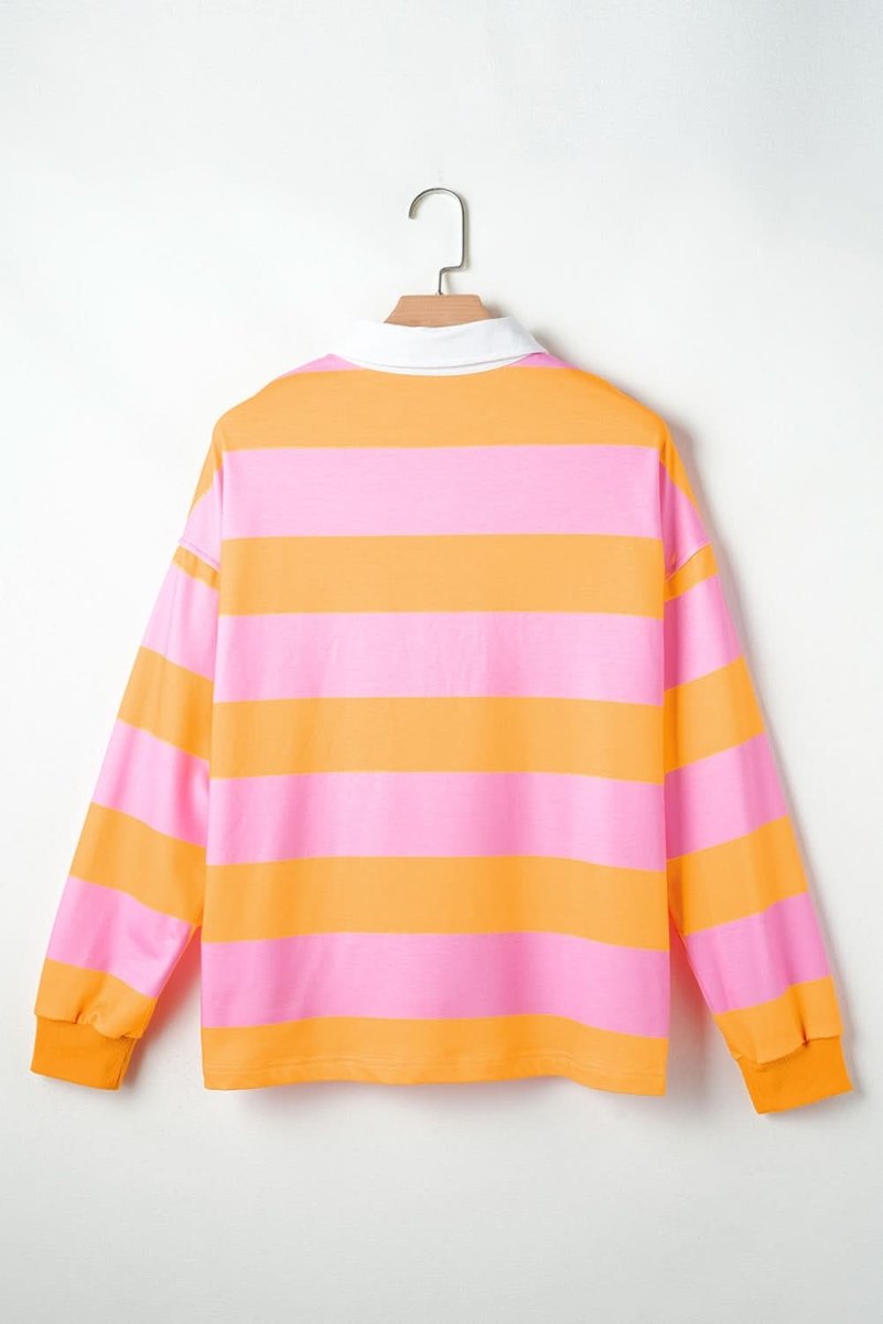 Yellow Stripe Color Block Polo Collar Sweatshirt - Love Salve