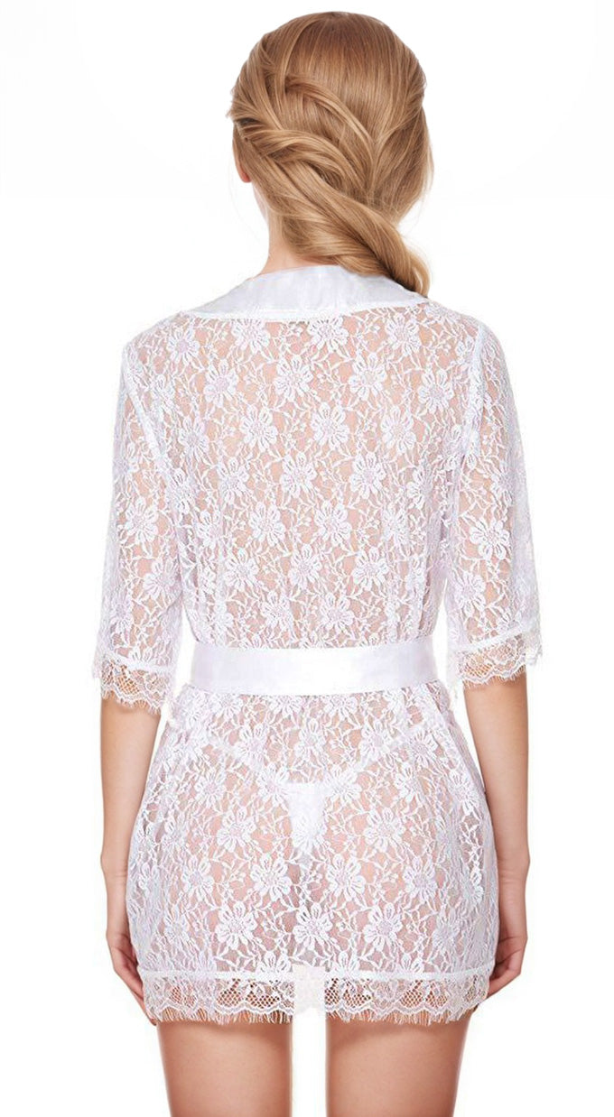 3wishes.com Apparel & Accessories > Lingerie - Lace Short Sleeve Lingerie Robe - Premium Quality