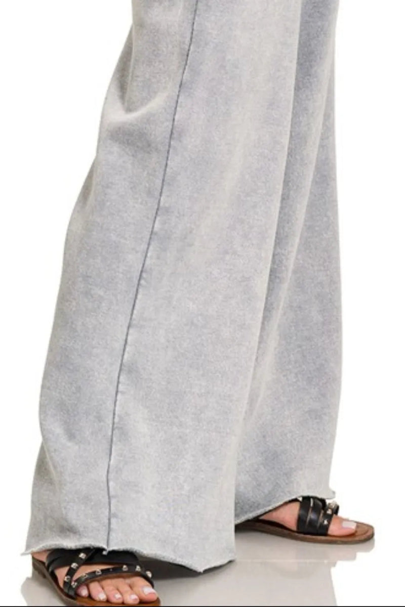 Zenana Acid Wash Fleece Palazzo Sweatpants with Pockets - Love Salve
