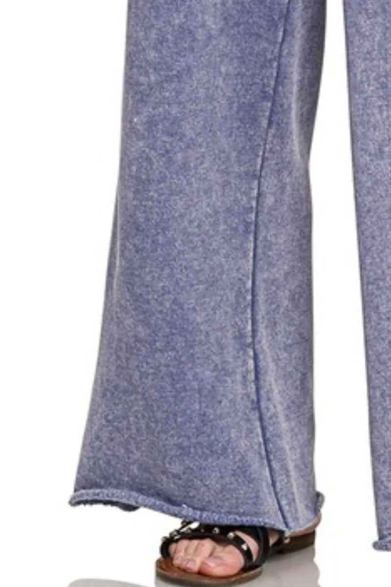 Zenana Acid Wash Fleece Palazzo Sweatpants with Pockets - Love Salve