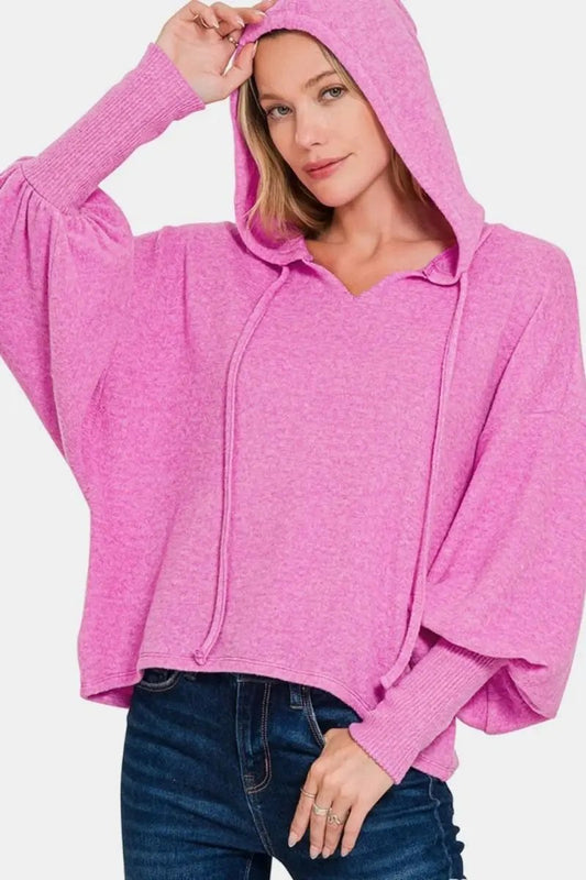 Zenana Brushed Hacci Drop Shoulder Cropped Hoodie - Love Salve