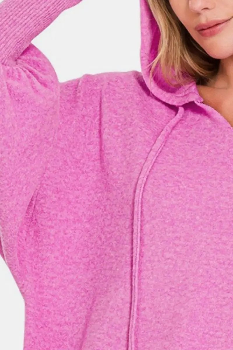 Zenana Brushed Hacci Drop Shoulder Cropped Hoodie - Love Salve