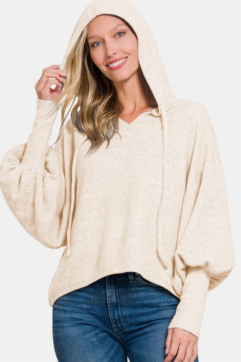 Zenana Brushed Hacci Drop Shoulder Cropped Hoodie - Love Salve