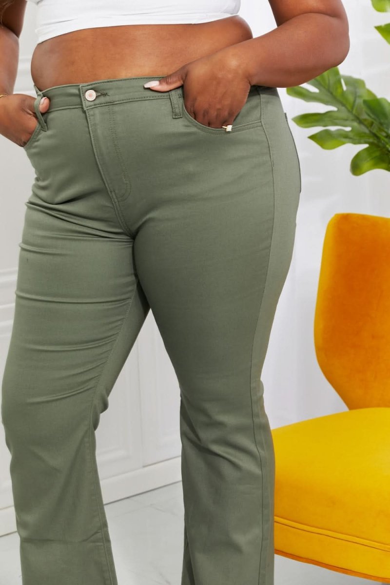 Zenana Clementine Full Size High-Rise Bootcut Jeans in Olive - Love Salve