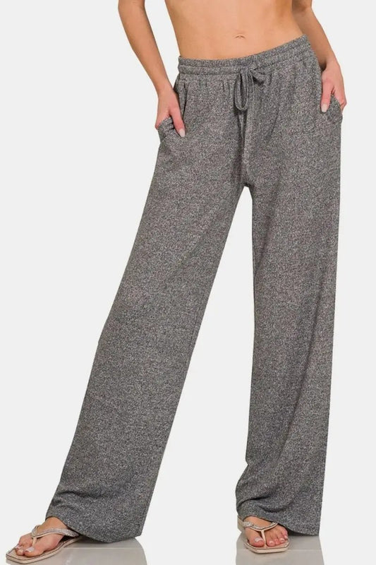 Zenana Drawstring Wide Leg Pants with Side Pockets - Love Salve