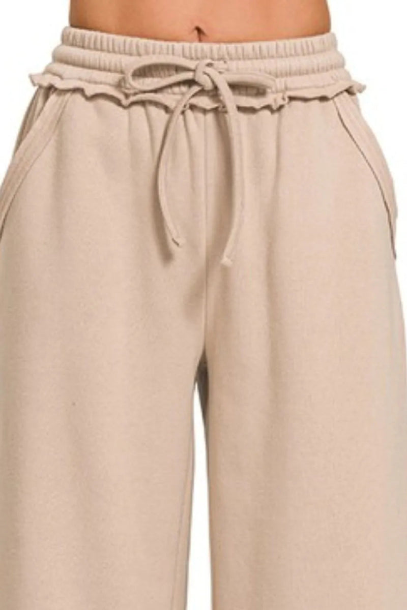 Zenana Fleece Exposed Seam Wide Leg Sweatpants for Women - Love Salve