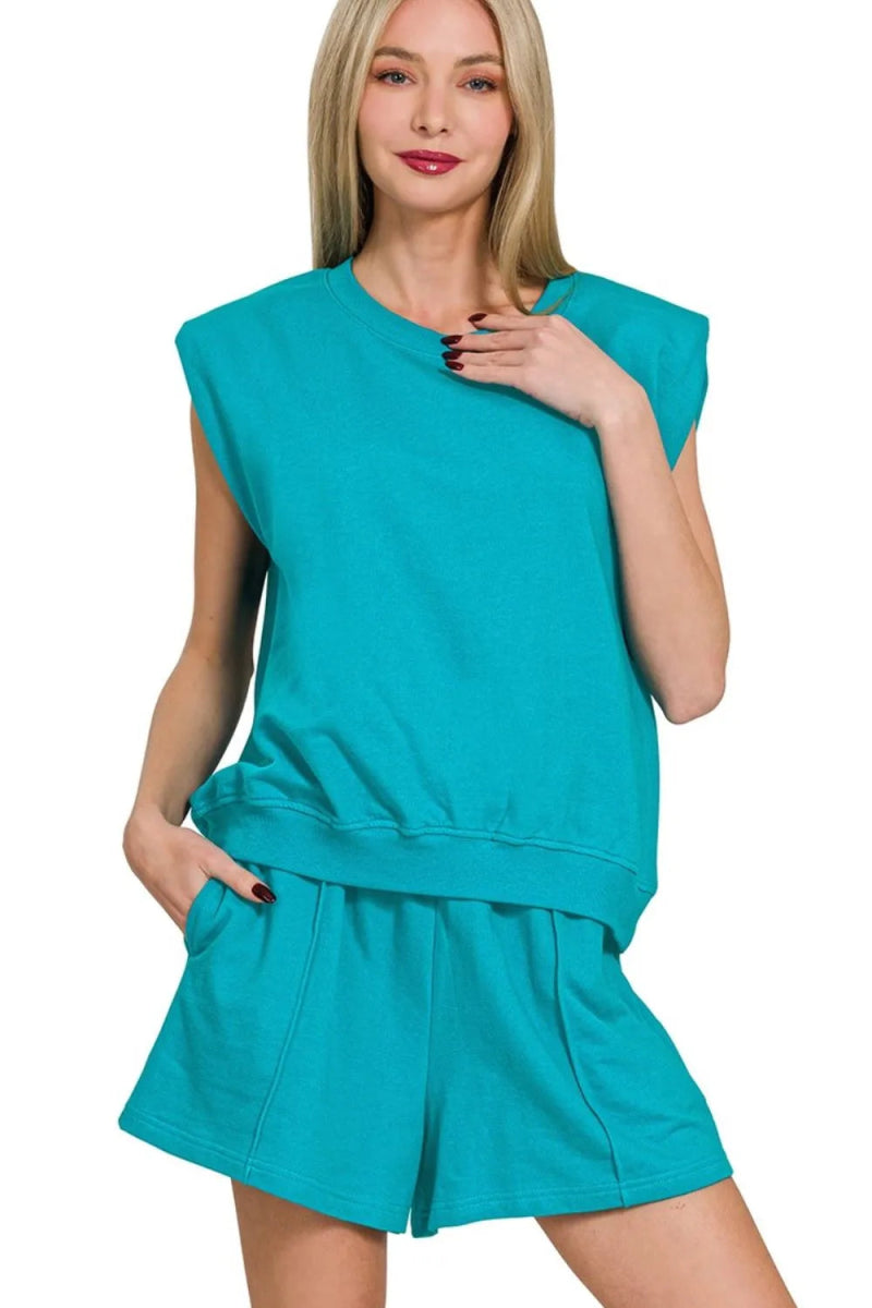 Zenana French Terry Sleeveless Top & Shorts Set - Love Salve