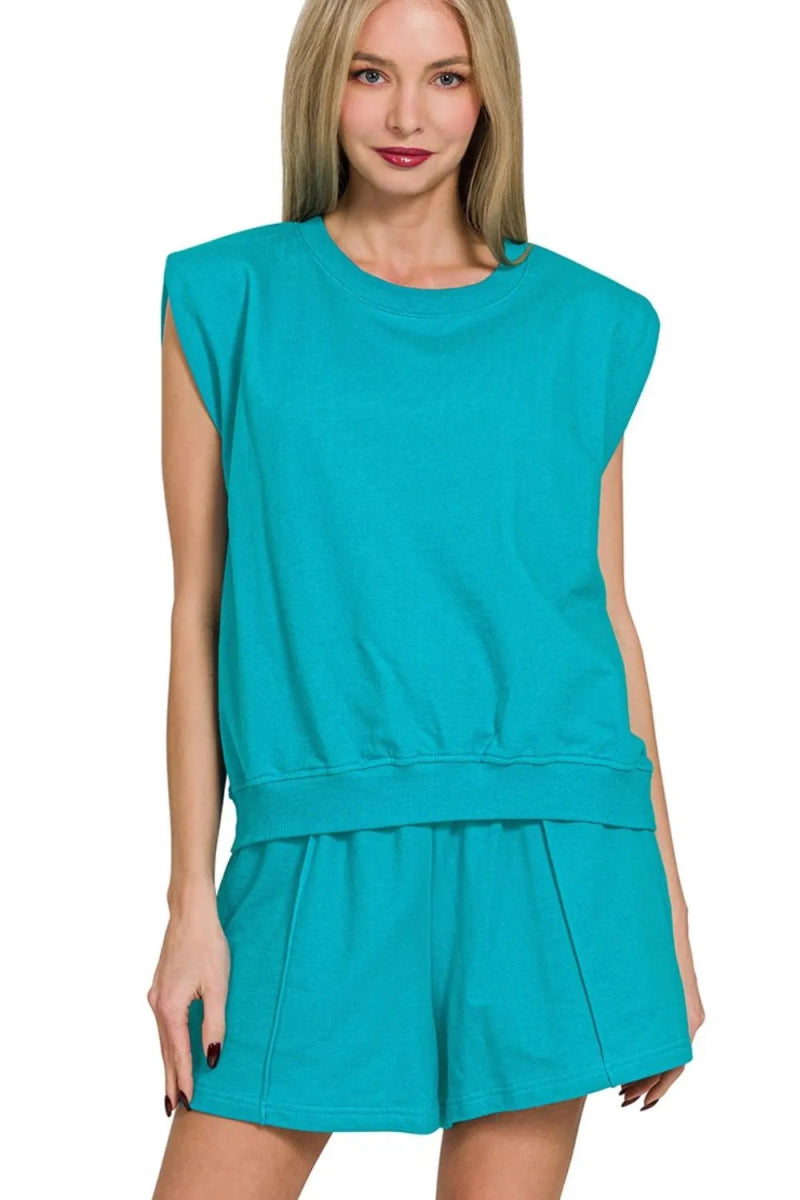 Zenana French Terry Sleeveless Top & Shorts Set - Love Salve