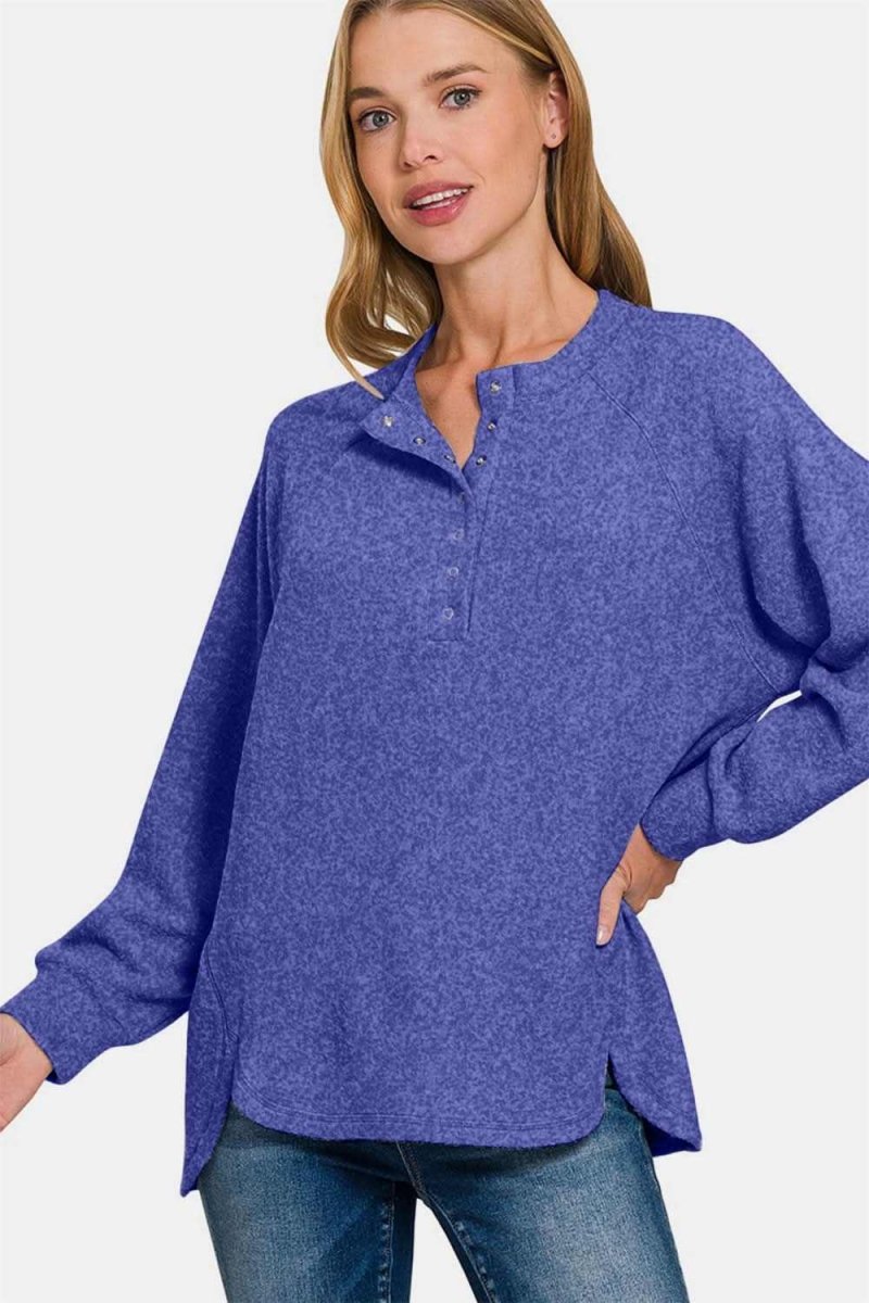 Zenana Full Size Brushed Melange Hacci High-Low Sweater - Love Salve