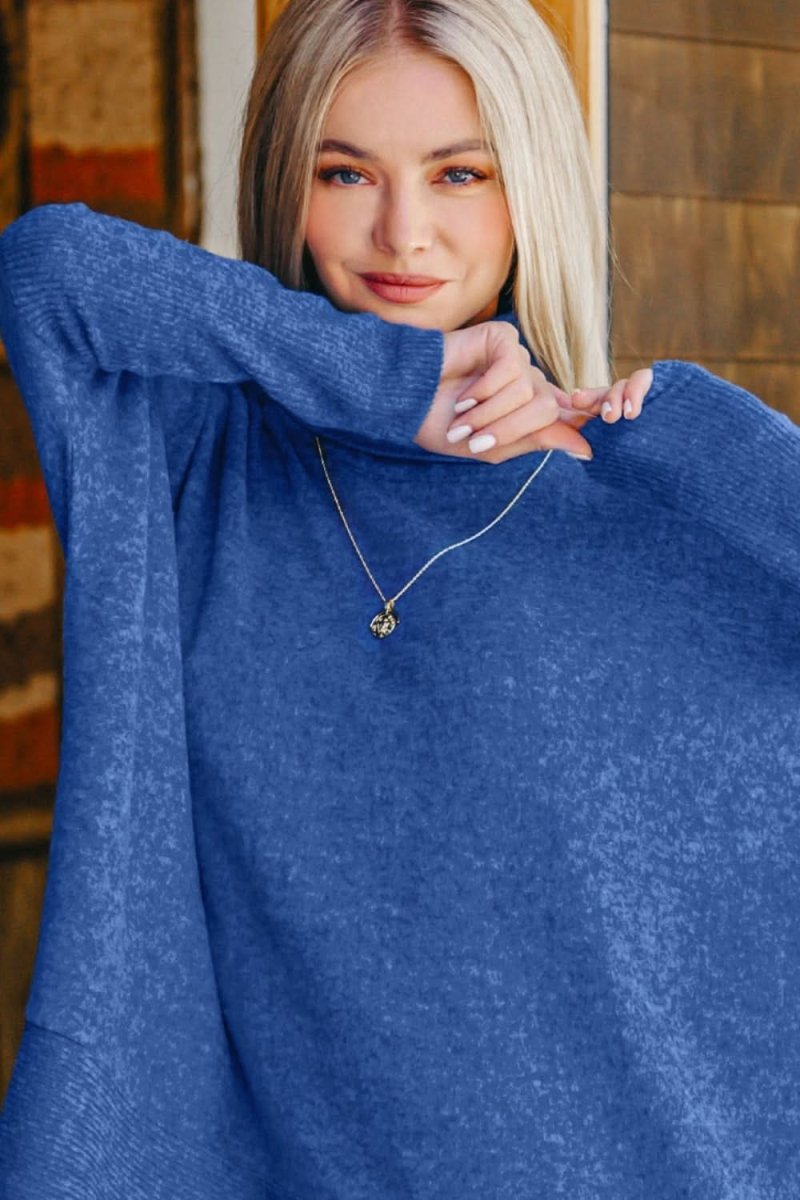 Zenana Full Size Brushed Melange Hacci Turtleneck Sweater - Love Salve