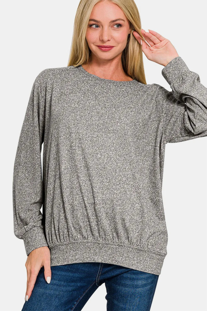 Zenana Full Size Melange Round Neck Top for Women - Love Salve
