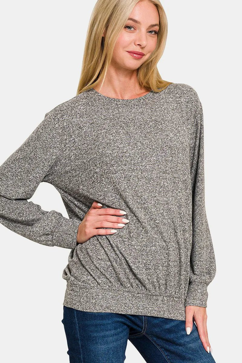 Zenana Full Size Melange Round Neck Top for Women - Love Salve