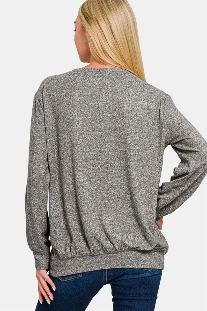 Zenana Full Size Melange Round Neck Top for Women - Love Salve