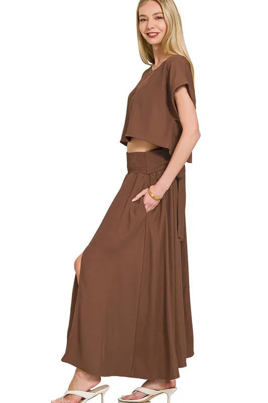 Zenana Heavy Woven Span Crop Tee & Skirt Set - Love Salve