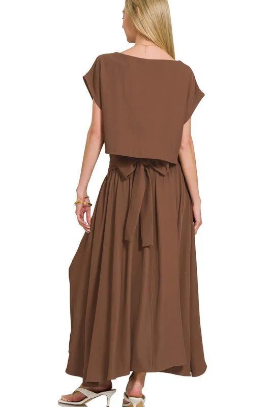 Zenana Heavy Woven Span Crop Tee & Skirt Set - Love Salve
