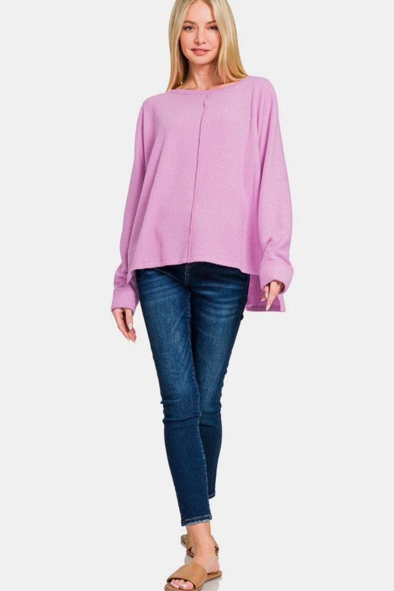Zenana High-Low Side Slit Round Neck T-Shirt - Love Salve
