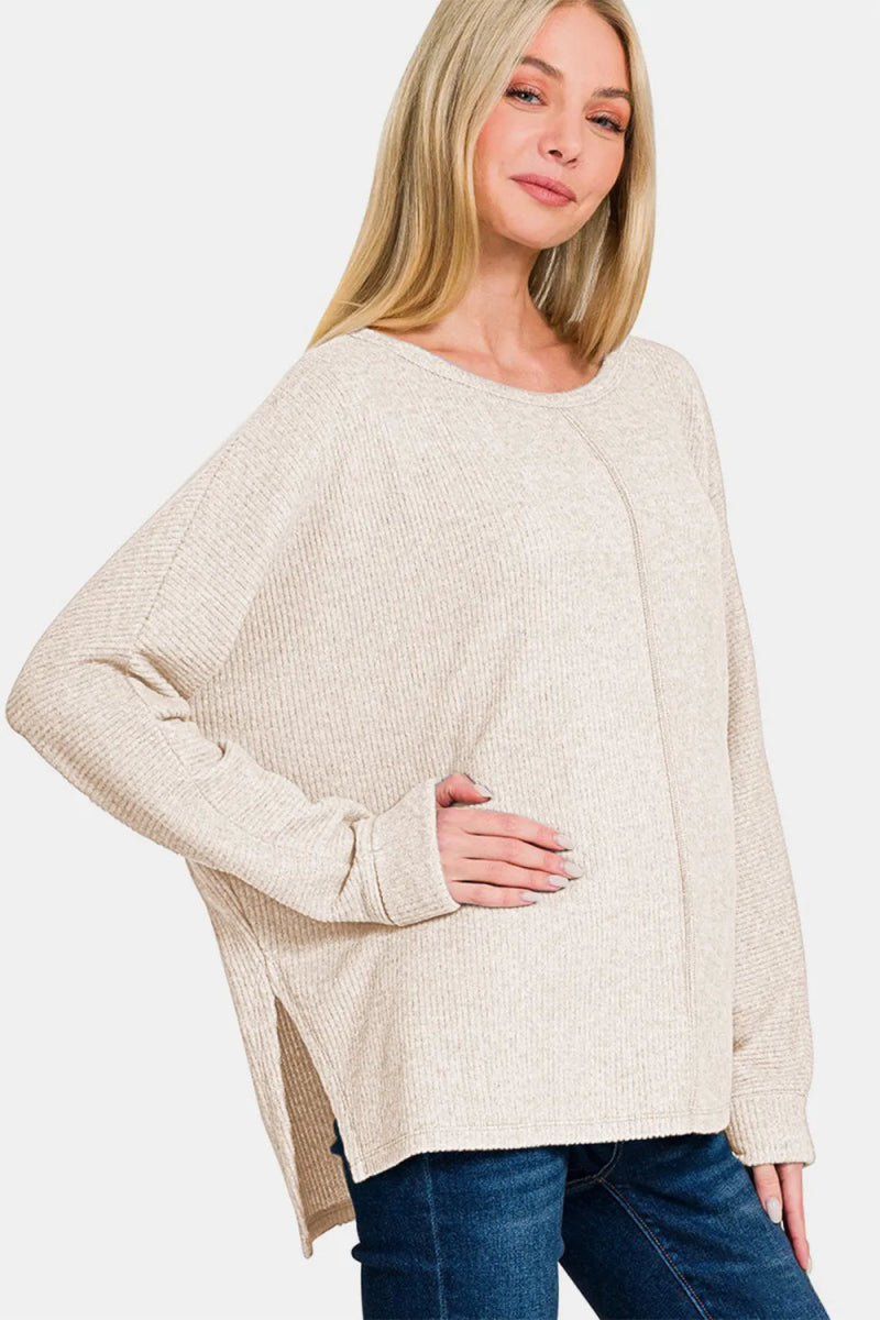 Zenana High-Low Side Slit Round Neck T-Shirt for Women - Love Salve