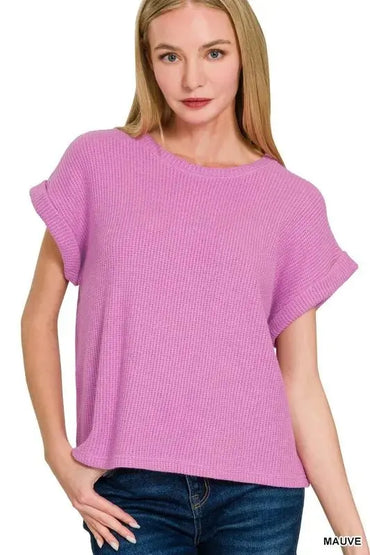 Zenana Rolled Sleeve Top and Pants Sweater Set - Love Salve