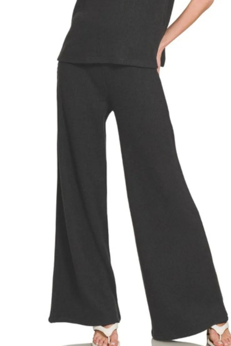 Zenana Rolled Sleeve Top and Pants Sweater Set - Love Salve