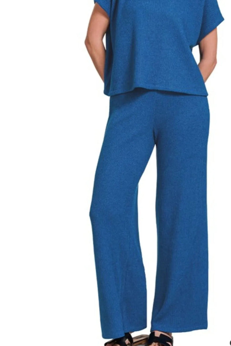 Zenana Rolled Sleeve Top and Pants Sweater Set - Love Salve
