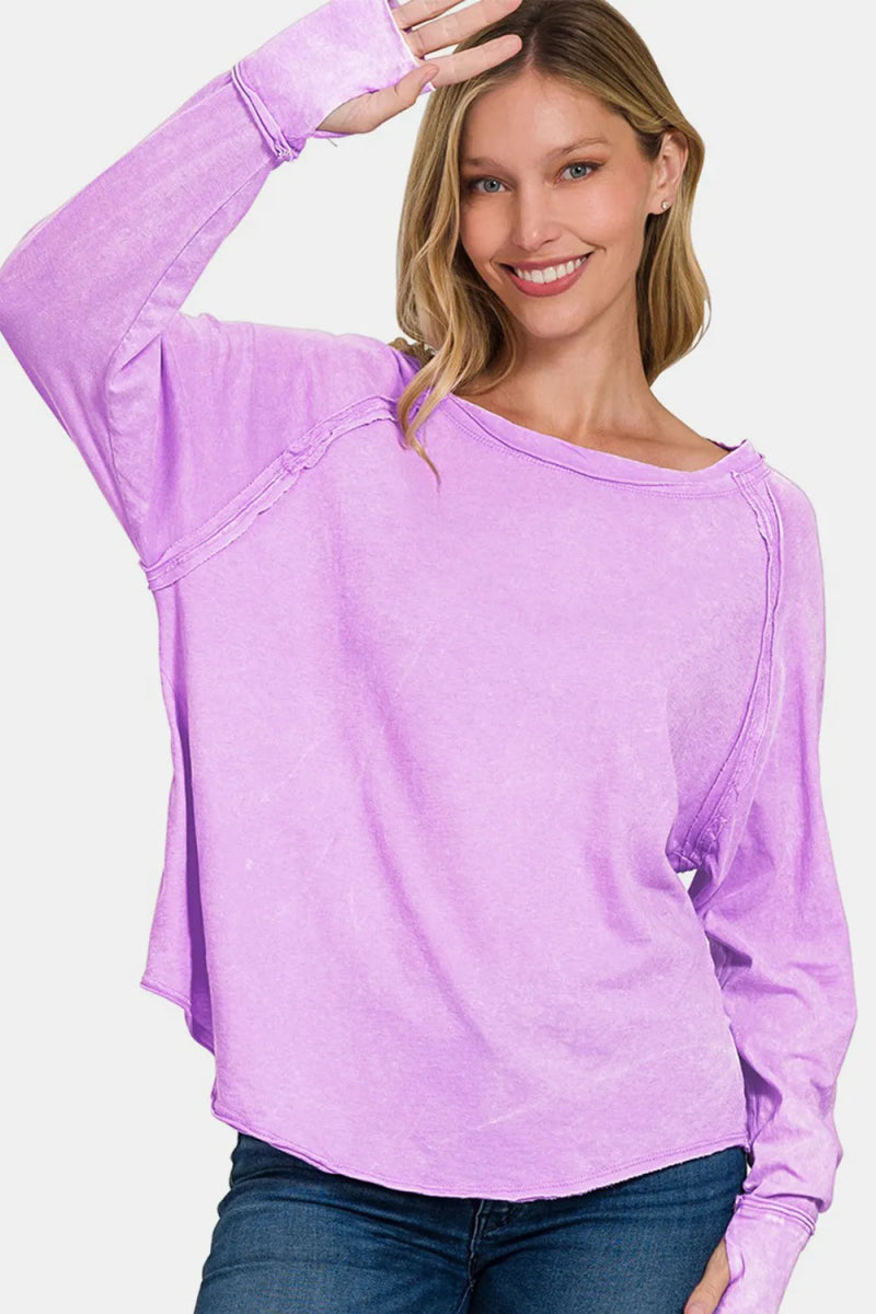 Zenana Round Neck Thumbhole Long Sleeve T-Shirt for Women - Love Salve