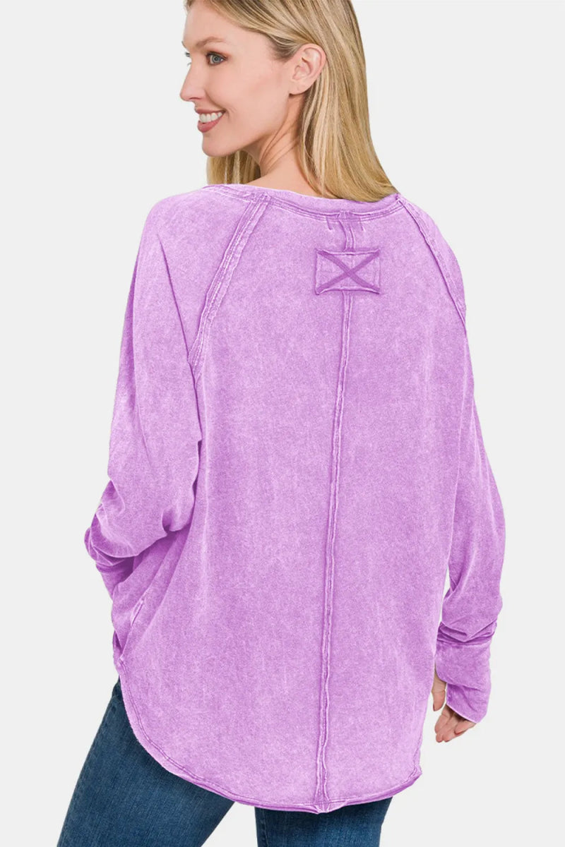 Zenana Round Neck Thumbhole Long Sleeve T-Shirt for Women - Love Salve