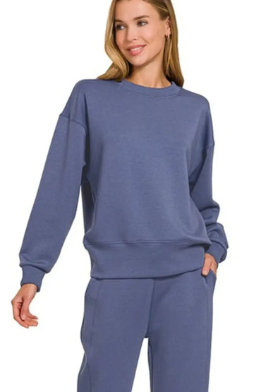 Zenana Scuba Crewneck Pullover & Joggers 2 Pieces Set - Love Salve