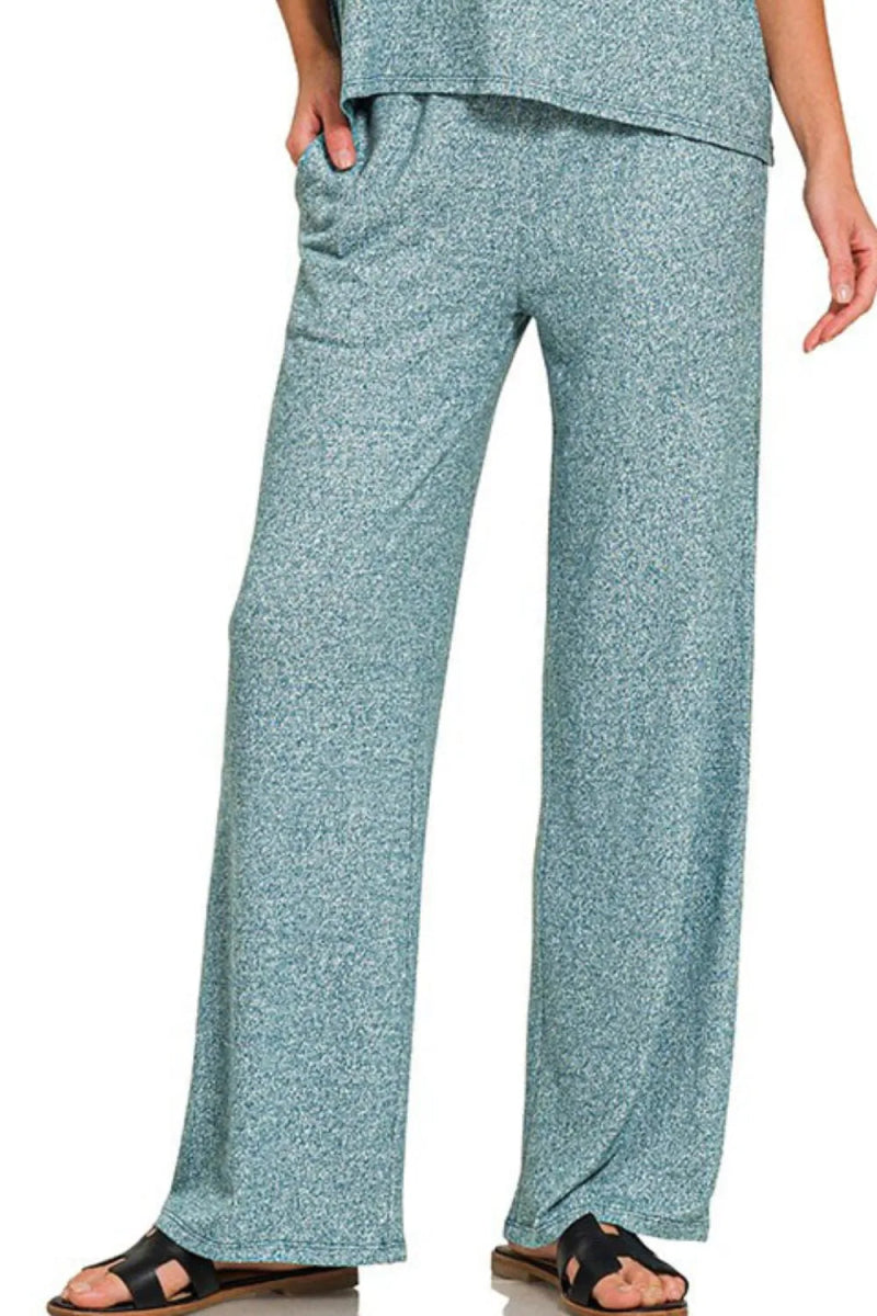 Zenana Soft Melange Short Sleeve Tee & Long Pants Set - Love Salve