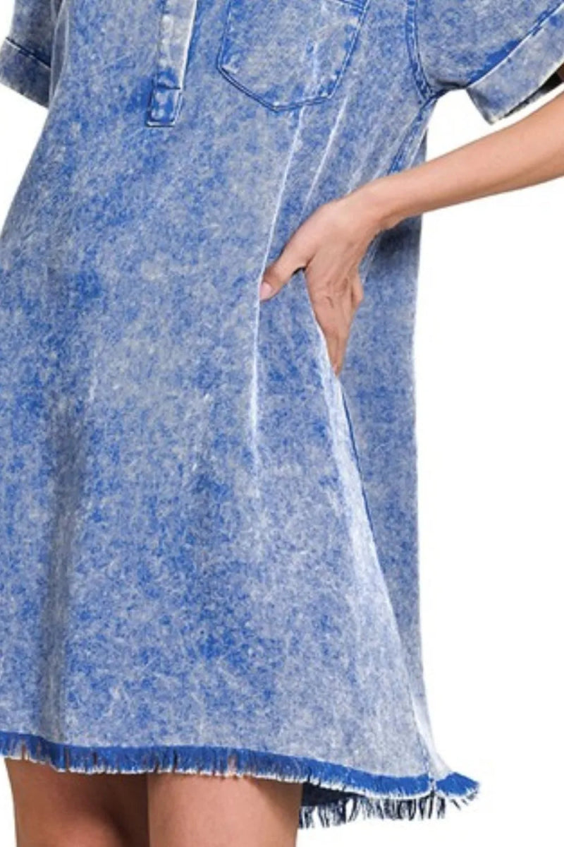 Zenana Tencel Mineral Washed Collared Shirt Dress For Women - Love Salve