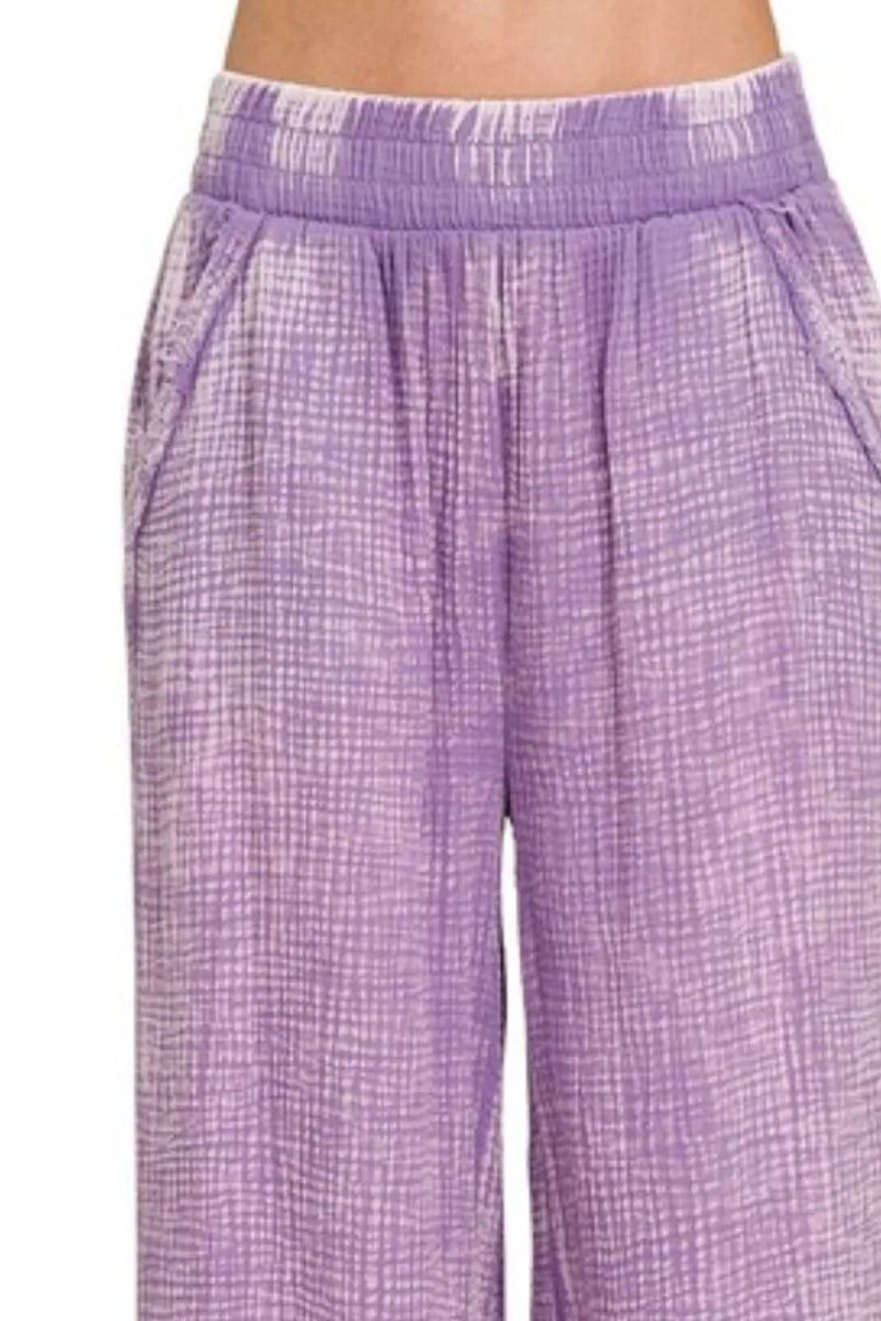 Zenana Washed Double Gauze Elastic Band Waist Pants for Women - Love Salve