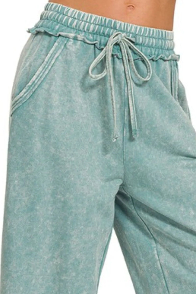 Zenana Washed French Terry Palazzo With Pockets For Women - Love Salve