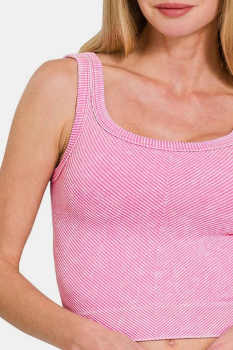 Zenana Washed Ribbed Scoop Neck Wide Strap Tank Top - Love Salve