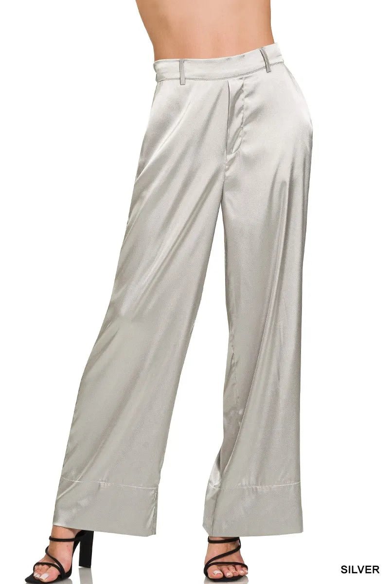 Zenana Wide-Leg Satin Pants for Elegant and Chic Style - Love Salve